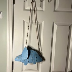 Baby blue triceratops gold chain purse